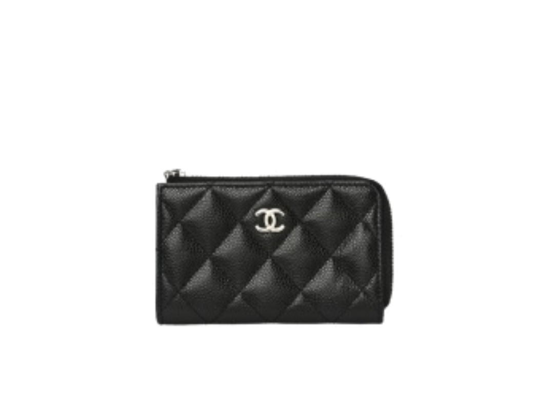 Chanel Chanel Zipped Key Holder Case In Black Caviar With SIlver Hardware