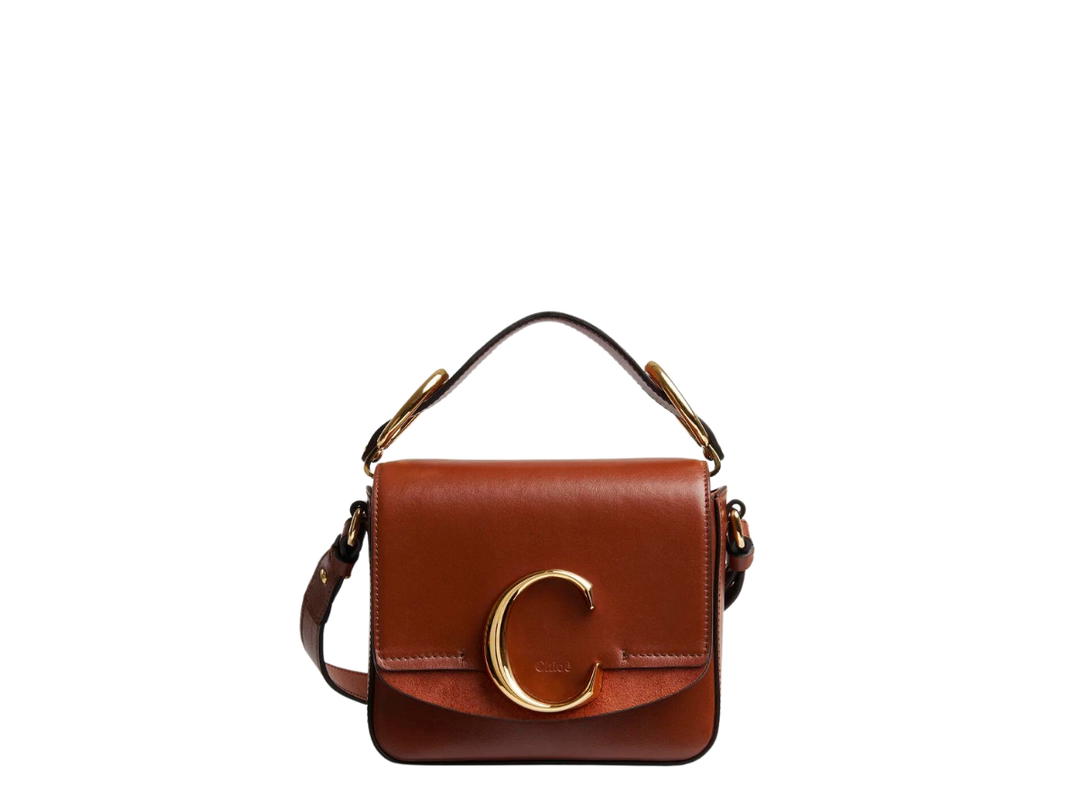 Chloé Chloé Mini C Bag In Shiny And Suede Calfskin With Gold Hardware Sepia Brown