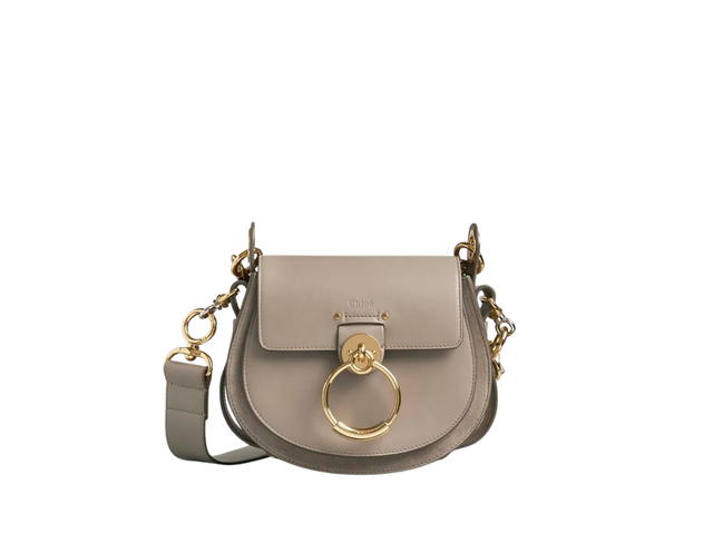 Chloé Chloé Small Tess Bag In Shiny-Suede Calfskin Leather With Gold-Silver Hardware Motty Gray - view 1