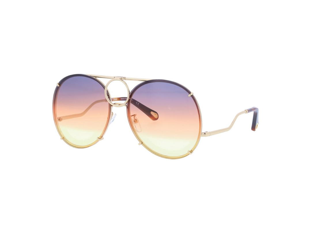 Chloé Chloé CE145S Vicky Aviator Sunglasses In Gold Frame With Gold-Grey-Orange Gradient Lenses (Clip-On Set)
