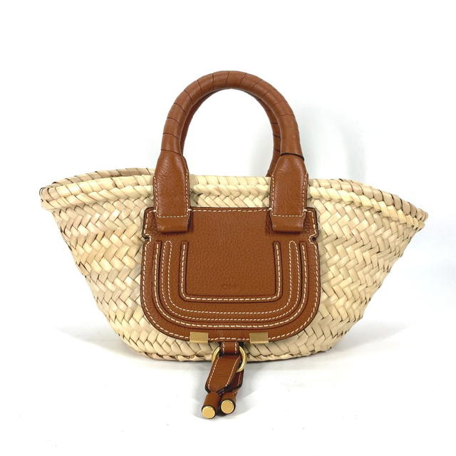 Chloé Chloe Hand Bag MARCIE Basket bag Tote Bag straw / Leather Beige/Brown - view 2