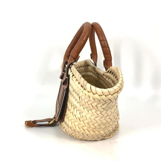 Chloé Chloe Hand Bag MARCIE Basket bag Tote Bag straw / Leather Beige/Brown - view 5