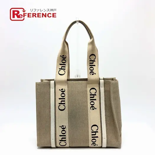 Buy Chloe logo Woody Medium Hand Bag Tote Bag Canvas Beige at Sasom – Authentic and Ready to Ship