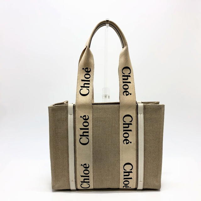 Chloé Chloe logo Woody Medium Hand Bag Tote Bag Canvas Beige - view 3
