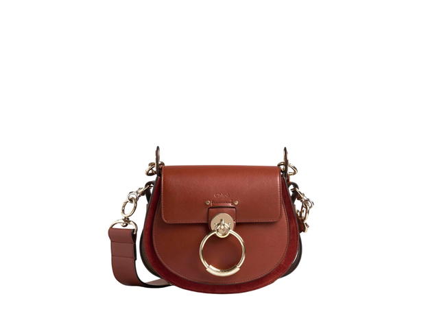Chloé Chloe Small Tess Bag In Shiny-Suede Calfskin Leather With Gold-Silver Hardware Sepia Brown - view 1