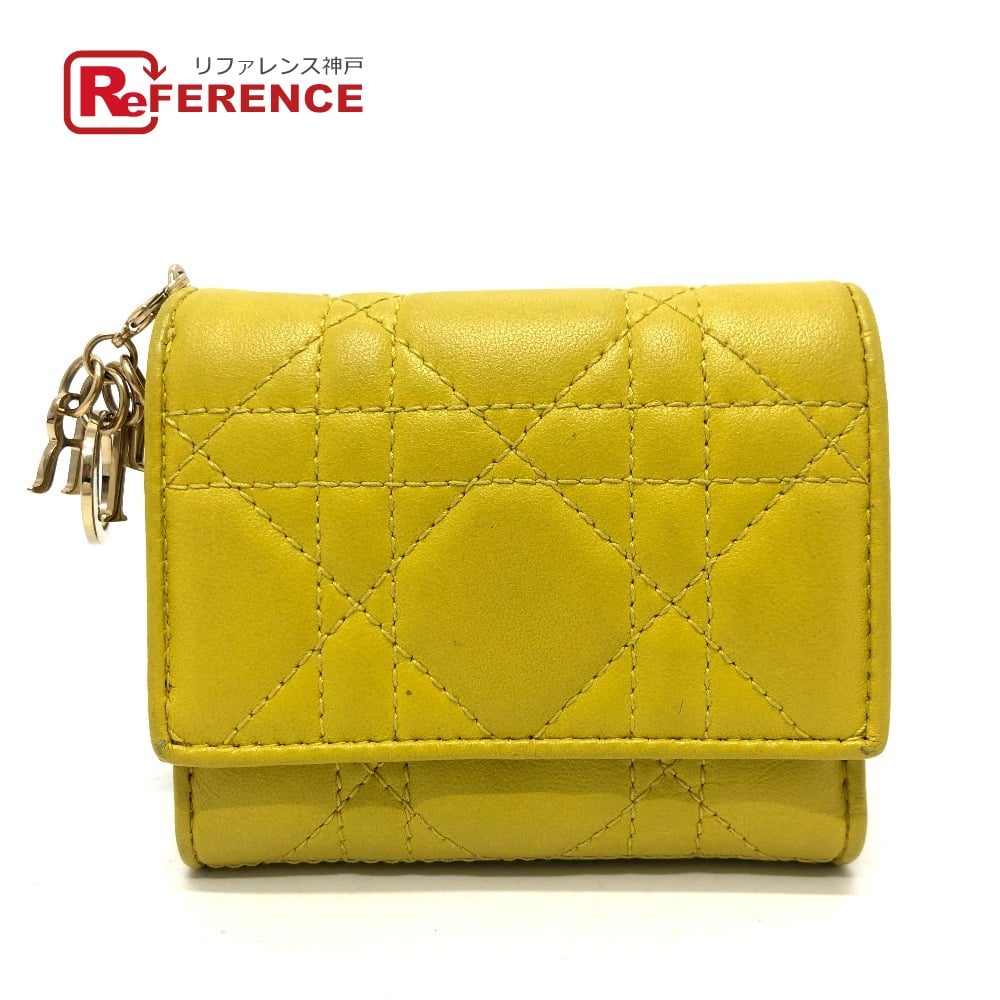 Dior CHRISTIAN DIOR Cannage Lotus Wallet Compact Trifold wallet Leather yellow