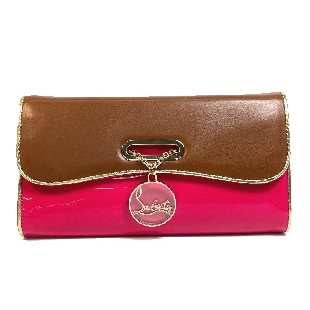 Christian Louboutin CHRISTIAN LOUBOUTIN 1120586 Bicolor Riviera Clutch Bag Hand Bag Brown/Pink