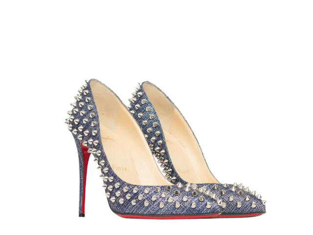 Christian Louboutin Christian Louboutin Blue Denim Follies Spike Heel Blue Silver - view 3