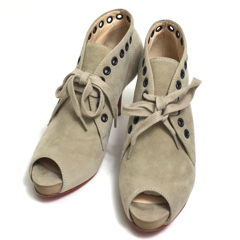 Christian Louboutin CHRISTIAN LOUBOUTIN Open to Heel Short Boots Suede Beige