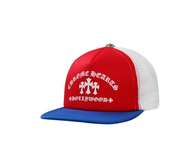 Chrome Hearts Chrome Hearts Cemetery Cross Hollywood Trucker Hat Red White Blue - view 1