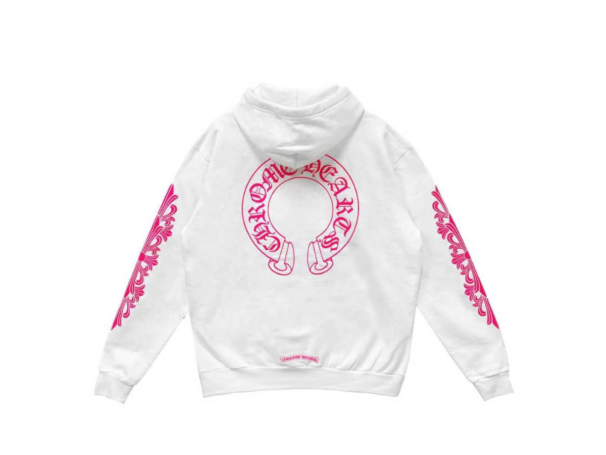 Chrome Hearts Chrome Hearts Pink Horseshoe Floral Sleeve Pullover Hoodie White