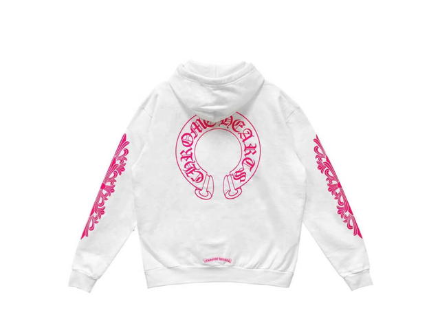 Chrome Hearts Chrome Hearts Pink Horseshoe Floral Sleeve Pullover Hoodie White - view 1
