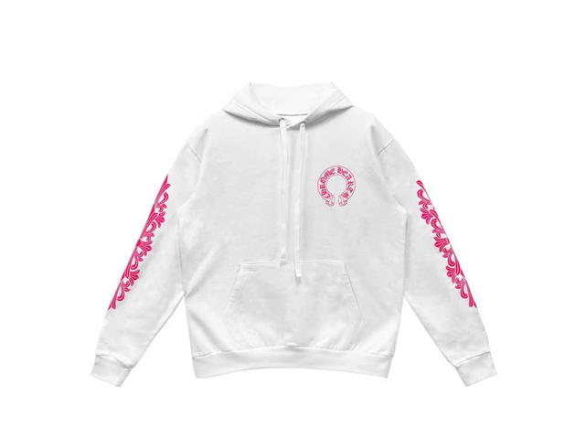 Chrome Hearts Chrome Hearts Pink Horseshoe Floral Sleeve Pullover Hoodie White - view 2