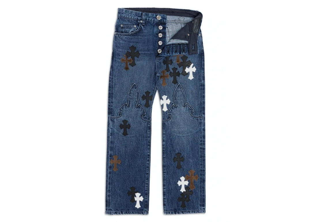 Chrome Hearts Chrome Hearts Fleur Knee Cross Patch Jeans Blue
