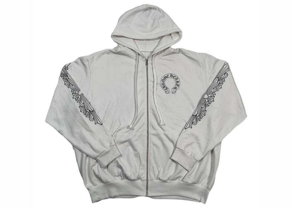Chrome Hearts Chrome Hearts Horseshoe Floral Zip Up Hoodie White