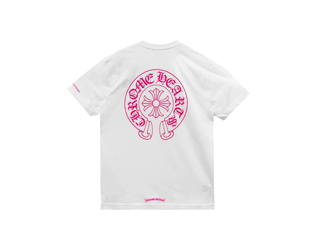 Chrome Hearts Chrome Hearts Pink Horseshoe Logo Short Sleeve T-Shirt Tee White