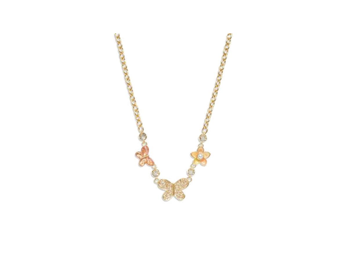 Coach Coach Pavé Butterfly Flower Necklace Gold