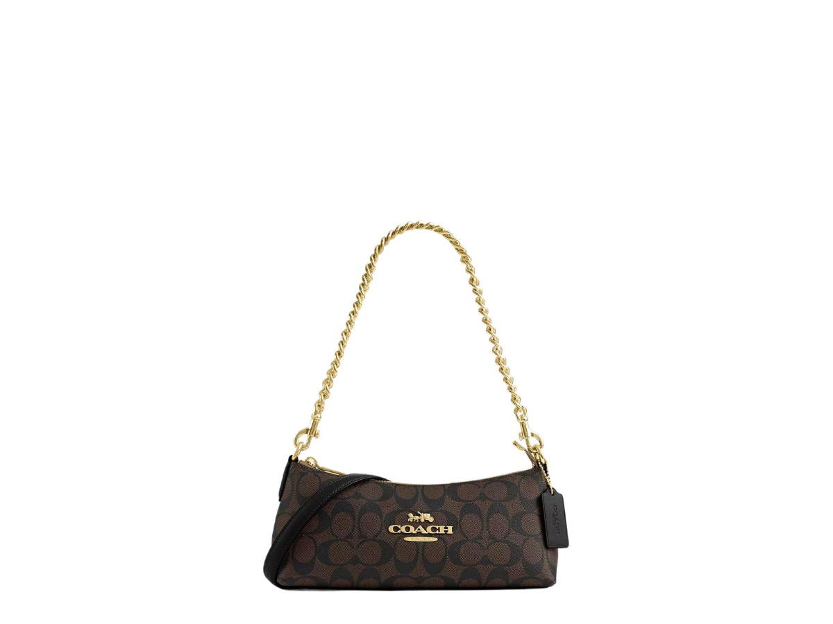 Coach Coach Charlotte Shoulder Bag in Signature Canvas Imitation Gold Brown Black