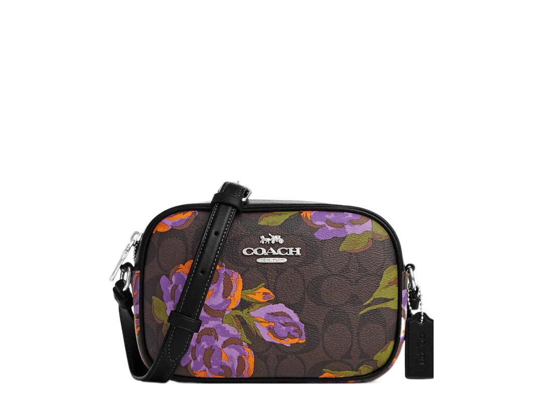 Coach Coach Mini Jamie Camera Bag In Signature Canvas With Rose Print Dark Brown