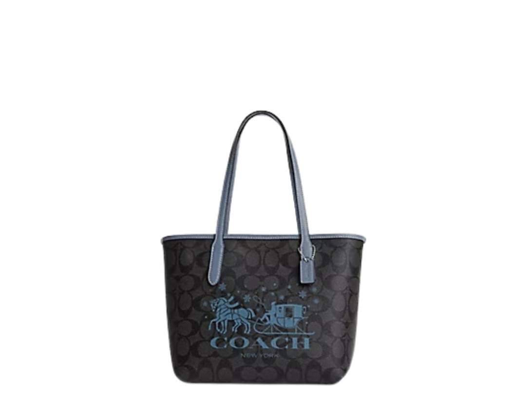 Coach Coach Mini City Tote In Signature Canvas With Horse And Sleigh Navy