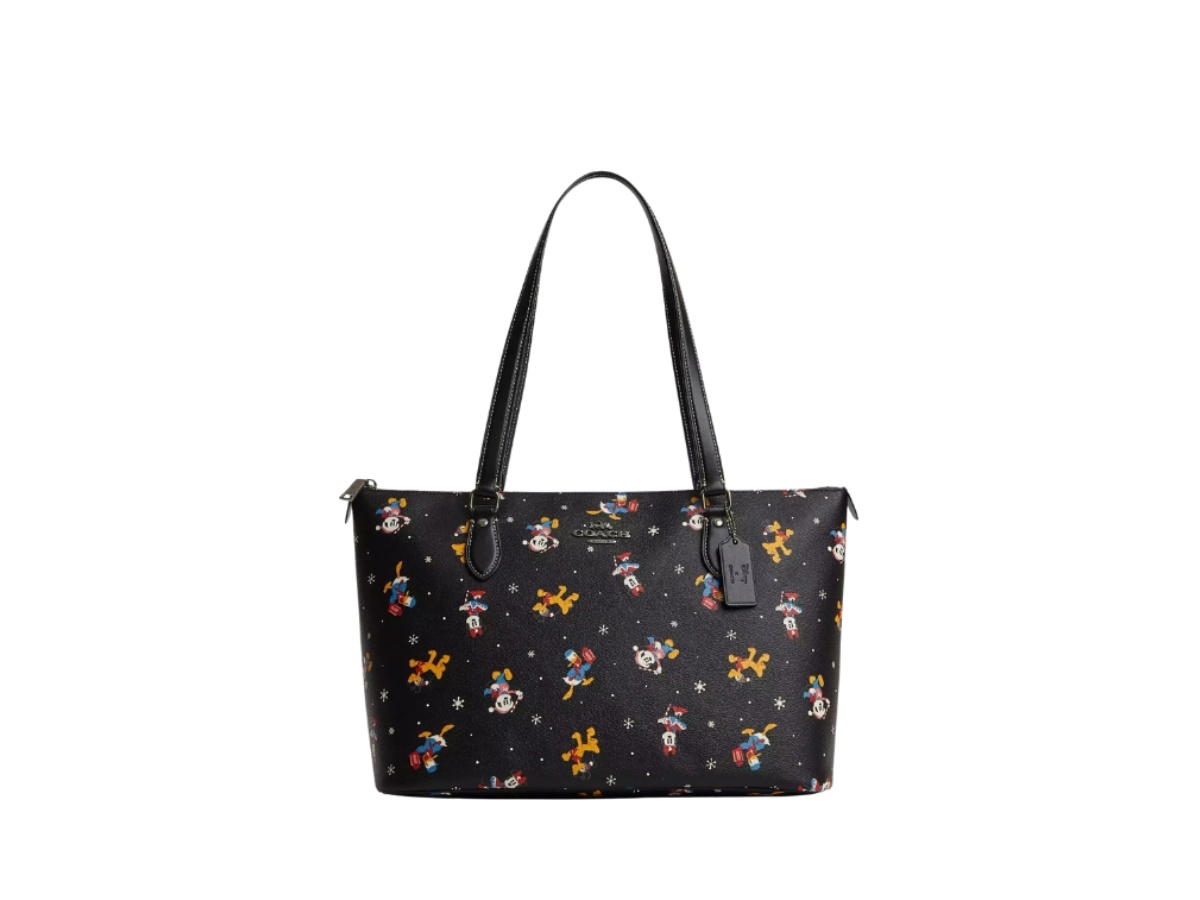 Coach Coach X Disney Gallery Tote Holiday Print Gunmetal Black Multi