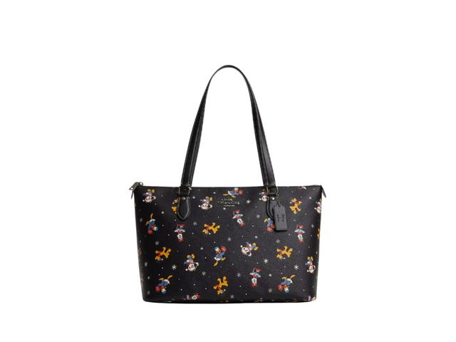 Coach Coach X Disney Gallery Tote Holiday Print Gunmetal Black Multi - view 1