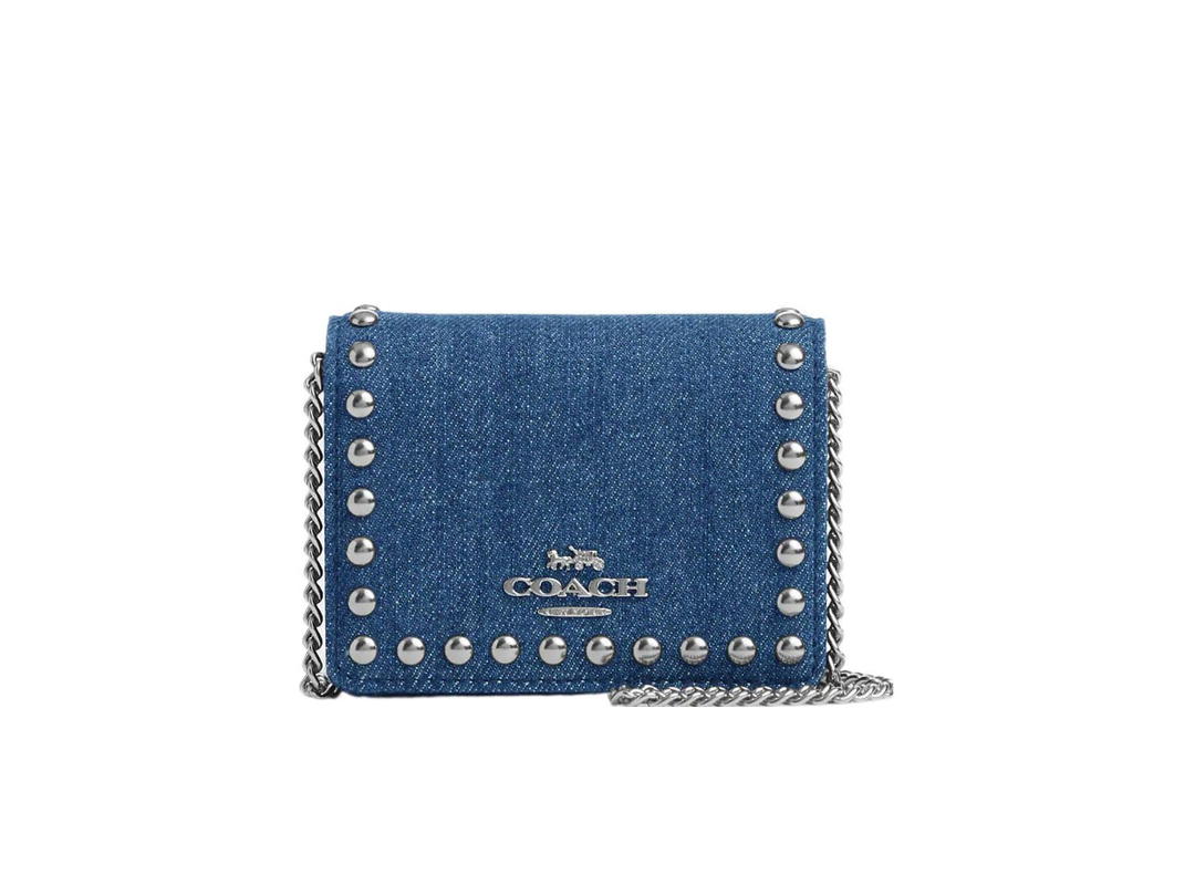 Coach Coach Wallet with Chain Strap Denim Blue