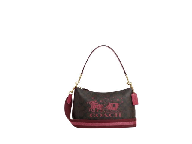 Coach Coach Clara Shoulder Bag In Signature Canvas With Horse And Sleigh Brown Rouge - view 1