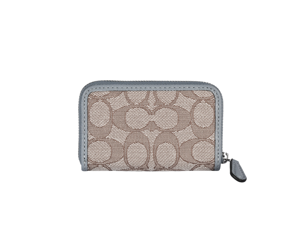 Coach Coach Small Zip Around Card Case In Signature Canvas Stone Grey Blue