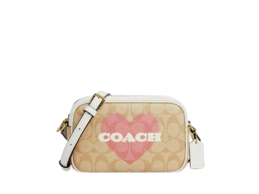 Coach Coach Mini Jamie Camera Bag In Signature Canvas With Heart Print Light Khaki Chalk
