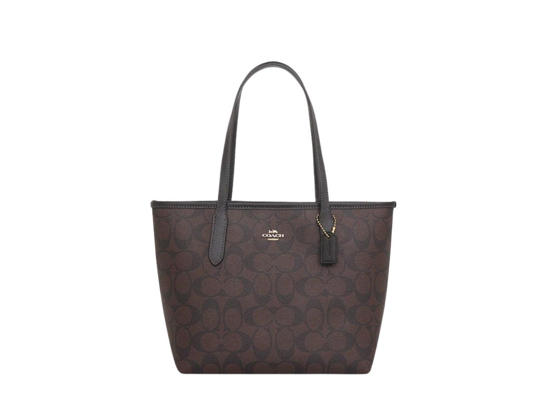 Coach Coach Mini City Tote Bag In Signature Canvas Gold Brown Black