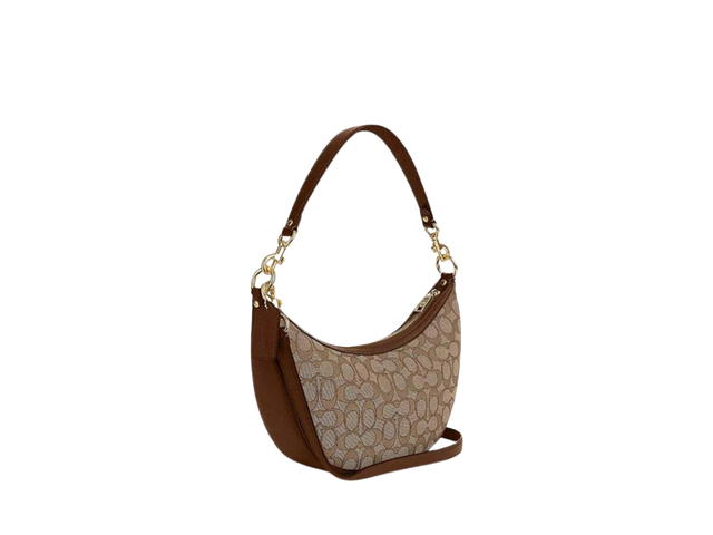Coach Coach Aria Shoulder Bag In Signature Jacquard And Refined Pebble Leather With Gold Hardware Khaki Saddle Multi - view 2