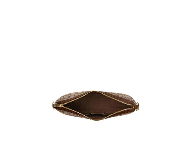 Coach Coach Aria Shoulder Bag In Signature Jacquard And Refined Pebble Leather With Gold Hardware Khaki Saddle Multi - view 3