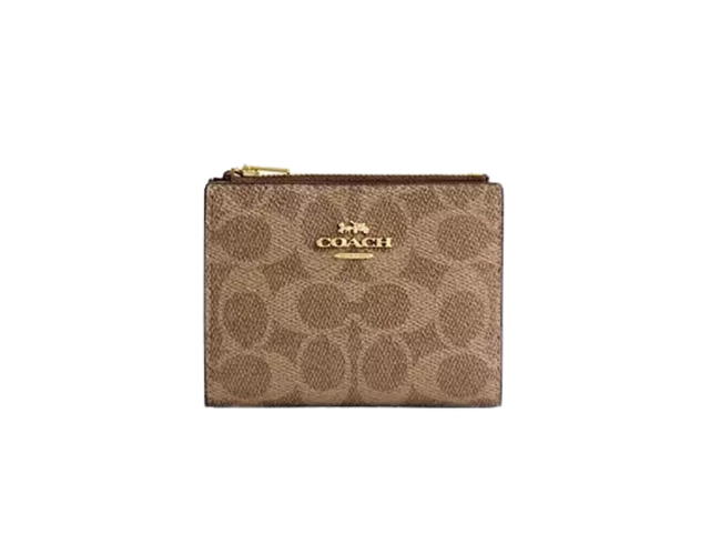 Coach Coach Bifold Wallet n Signature Canvas With Gold Tone Hardware Tan/Brown - view 1