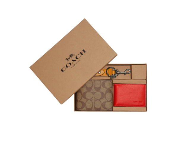 Coach Coach Boxed 3 in 1 wallet Off Set In Colorblock Signature Canvas Khaki Brown-Orange - view 1