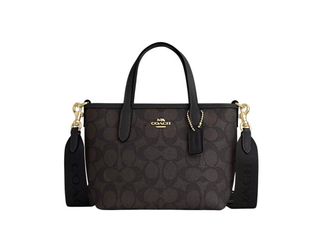 Coach Coach City Mini Tote Bag In Signature Canva With Gold Tone Hardware Walnut Black - view 1