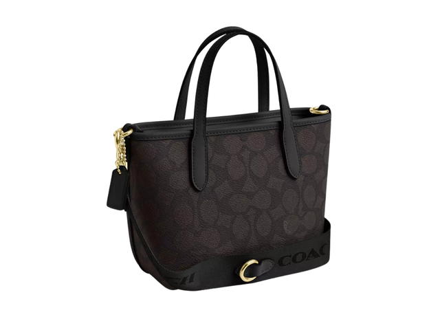 Coach Coach City Mini Tote Bag In Signature Canva With Gold Tone Hardware Walnut Black - view 2