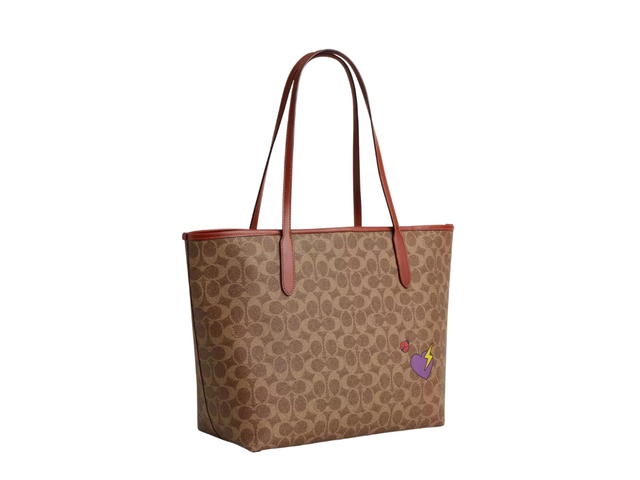 Coach Coach City Tote Bag In Signature Canvas-Sticker Print With Gold Hardware Tan-Multi - view 2