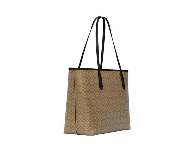 Coach Coach City Tote In Signature Coated Canvas With Smooth Leather Details Gold-Khaki-Black - view 2