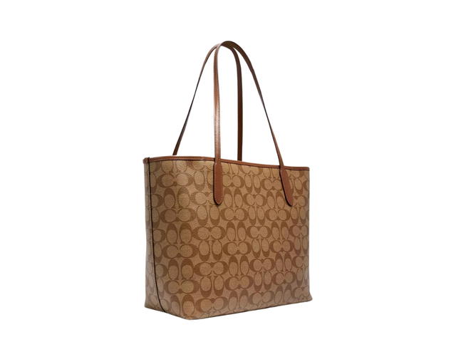 Coach Coach City Tote In Signature Coated Canvas With Smooth Leather Details Gold-khaki Saddle 2 - view 2