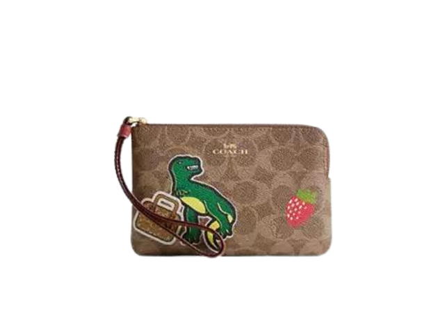 Coach Coach Corner Zip Wristlet In Signature Canvas And Smooth Leather With Sticker Print Gold-Tan Multi - view 1