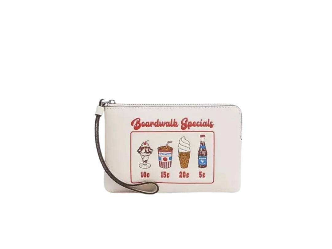 Coach Coach Corner Zip Wristlet With Boardwalk Graphic Chalk Multi Ice Cream Multicolor