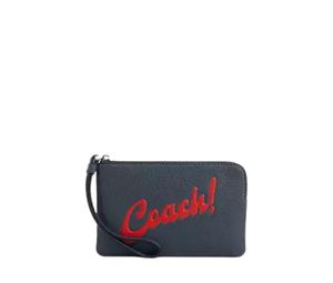 Buy Coach Corner Zip Wristlet With Coach Graphic Silver Denim at Sasom – Authentic and Ready to Ship