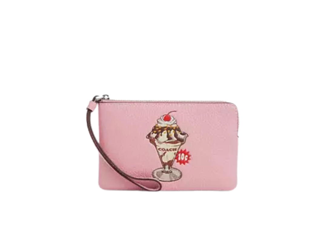 Coach Coach Corner Zip Wristlet With Sundae Graphic Sv Cherry Blossom