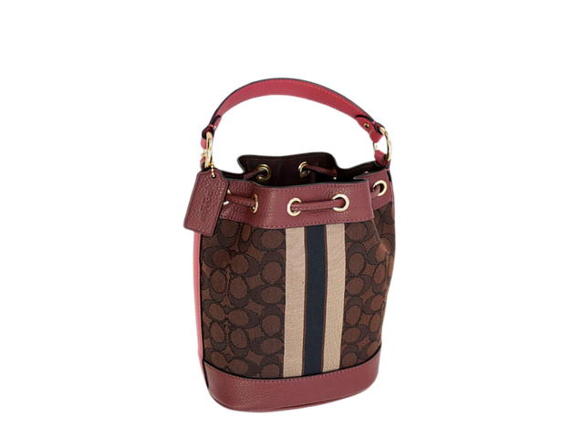 Coach Coach Dempsey Bucket Bag In Signature Jacquard With Stripe And Patch Pink Brown - view 2
