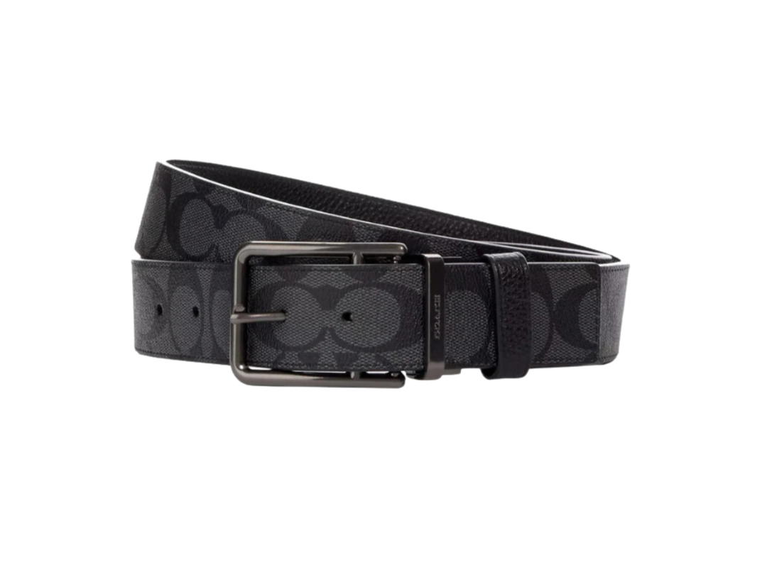 Coach Coach Double Bar Buckle Cut To Size Reversible Belt In Signature Coated Canvas And Refined Calf Leather With Gunmetal-Toned Hardware Black