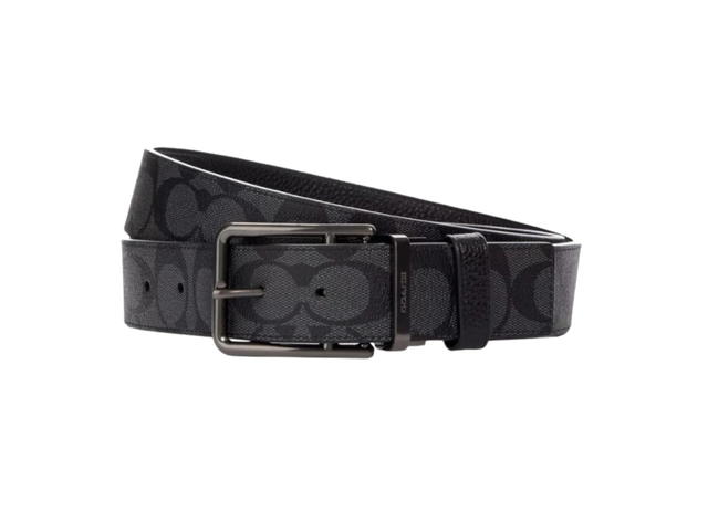 Coach Coach Double Bar Buckle Cut To Size Reversible Belt In Signature Coated Canvas And Refined Calf Leather With Gunmetal-Toned Hardware Black - view 1