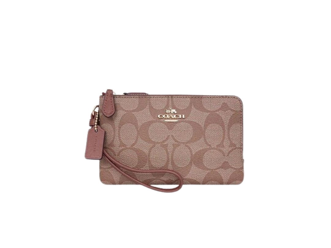Coach Coach Double Corner Zip Wristlet Khaki Saddle