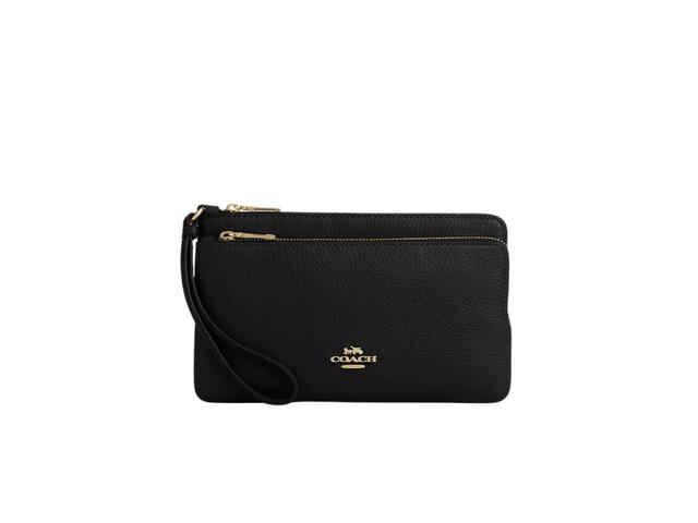 Coach Coach Double Zip Wallet In Refined Pebble Leather With Gold Hardware Black - view 1