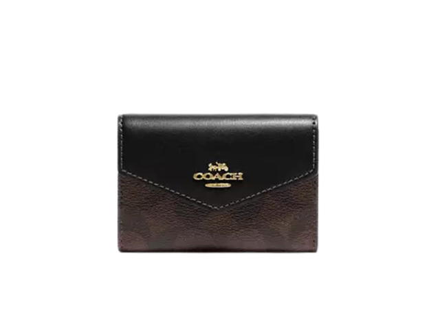 Coach Coach Flap Card Case In Signature Canvas With Gold Tone Hardware Black Brown - view 1